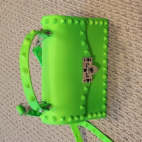 Neon green studded crossbody purse - Picture 2 of 4